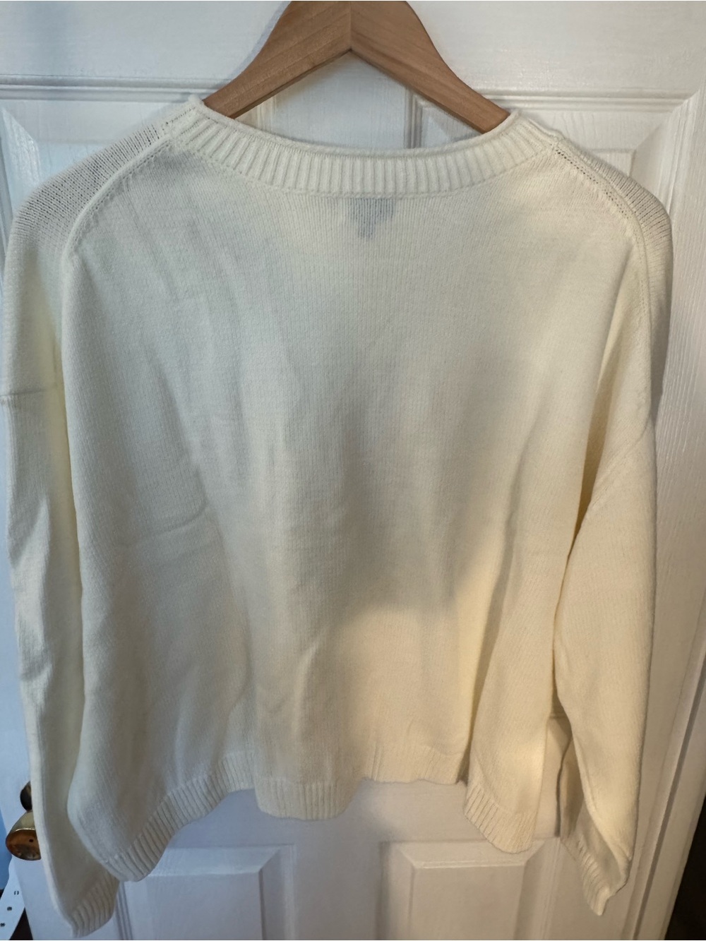 NWT XL STAUD White Knit Crewneck Sweater with Red & Blue Accent - Picture 7 of 8